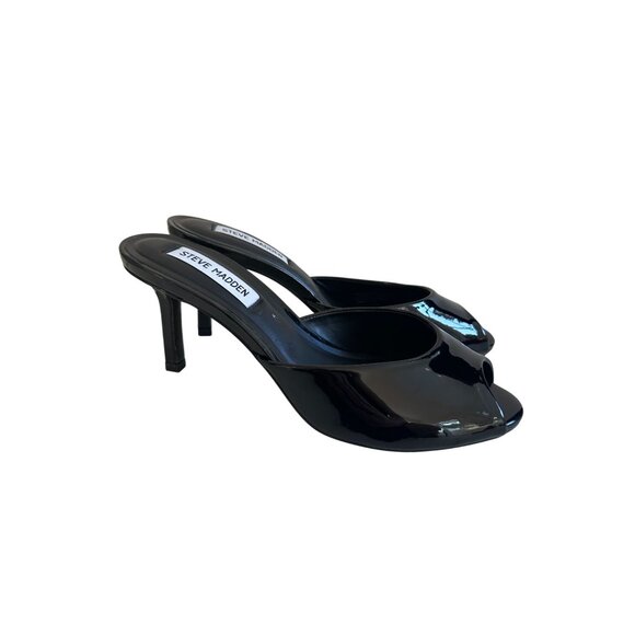 STEVE MADDEN Black Patent Leather Sandals Heels Size 8 - Picture 5 of 11